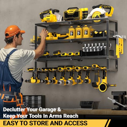 Large Power Tool Organizer Wall Mount (4 Layer 10 Drills Holder Extra Tall)