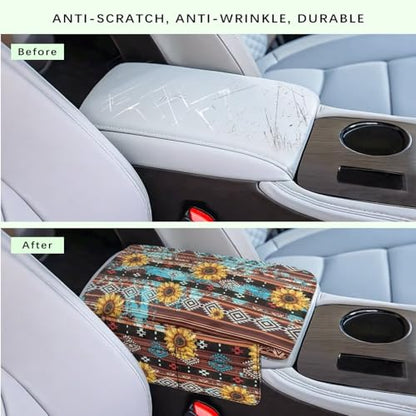 Aztec Sunflower Brown Car Center Console Cover Soft Non (Aztec Sunflower Brown)
