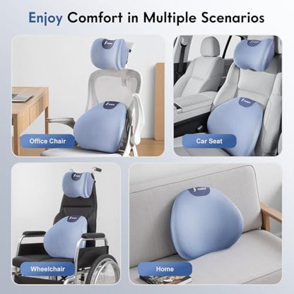 Lumbar Support Pillow and Neck Pillow for Office Chair Car (Blue / 2 Pieces)