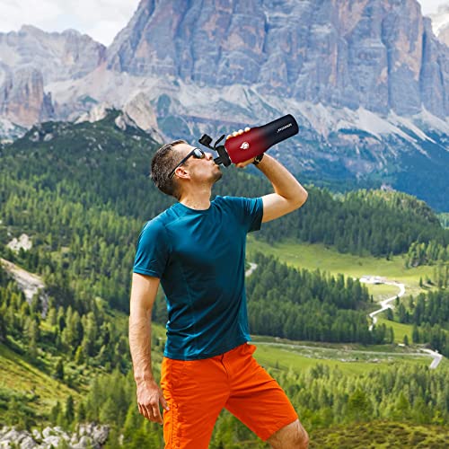 32oz Water Bottle Wide Mouth Stainless Steel Vacuum Insulated Double Wall with 2 Straw Lids Fit in Any Car Cup Holder (Carbon Red / 32 Ounces)