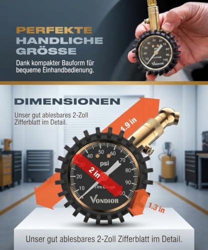 Tire Pressure Gauge 0 (0-100 PSI / Black Tire Gauge w/o‌ Tube)