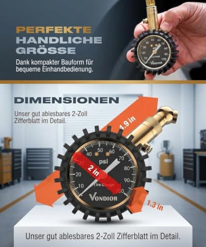 Tire Pressure Gauge 0 (0-100 PSI / Black Tire Gauge w/o‌ Tube)