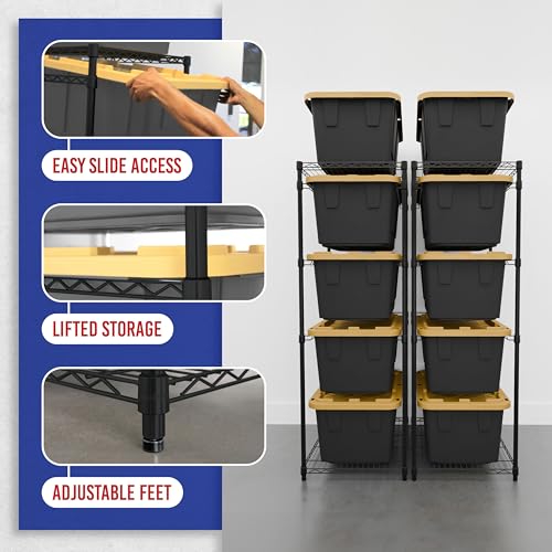5 Tier Steel Tote Rack for 27 Gallon Bins (2 Pack / Black)