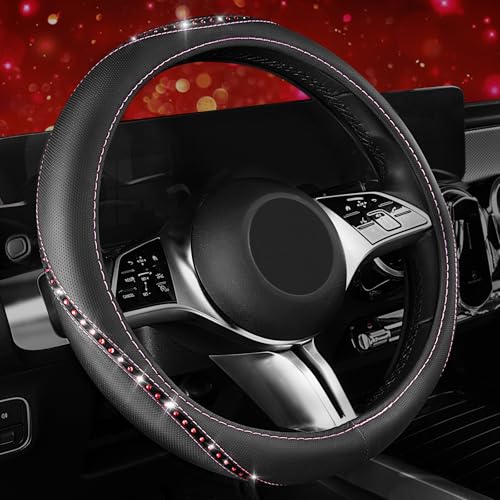Bling Diamond Leather Steering Wheel Cover (Hot Pink Diamond 1PCS)