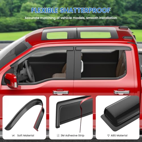 Window Visors Rain Guards Fits 2009 (2009-2014 Ford F150 SuperCrew Cab)