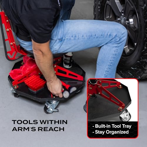 Vyper Robust Steel Sport Shop Chair for Mechanics (Black Seat, Red Frame)