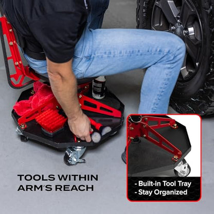 Vyper Robust Steel Sport Shop Chair for Mechanics (Black Seat, Red Frame)