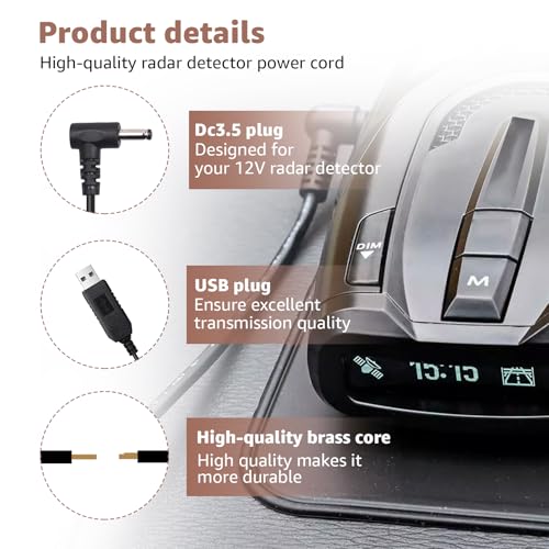 USB to DC3.5 for Cobra Uniden Whistler & Radenso Radar Detector Power Cord