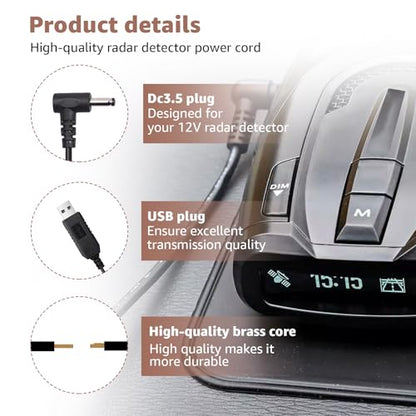USB to DC3.5 for Cobra Uniden Whistler & Radenso Radar Detector Power Cord