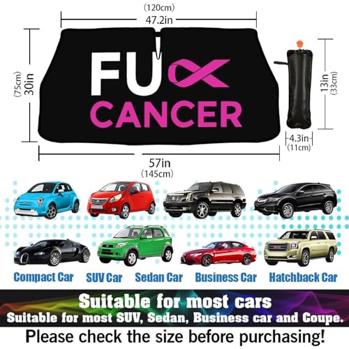 Fuck Breast Cancer Pink Ribbon Car Windshield Sun Shade Umbrella (57X31 Inch / Color-0705-2)