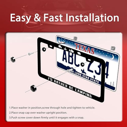 I'd Rather Be Camping Stainless Steel License Plate Frame for US Cars Decor (I'D Rather Be Camping)