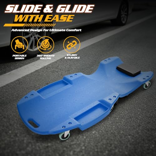 Mechanic Creeper with Padded Headrest & Tool Trays (Blue / 46.5")
