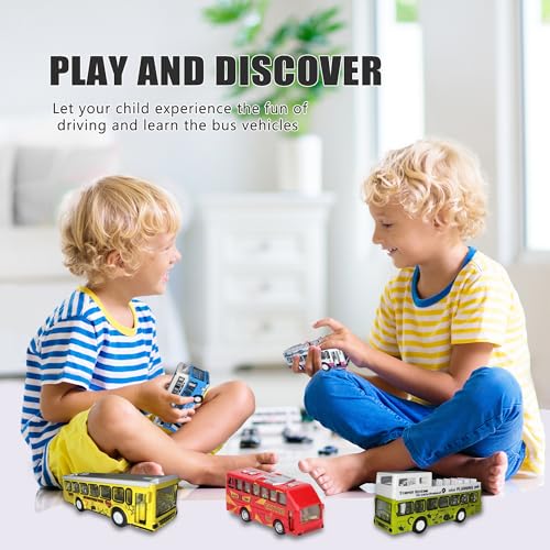 Double Decker Bus Open Door Die Cast Metal Toy Cars Pull Back 5 Pack (City Bus)
