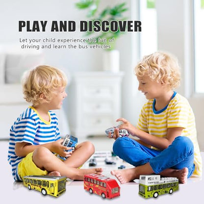 Double Decker Bus Open Door Die Cast Metal Toy Cars Pull Back 5 Pack (City Bus)