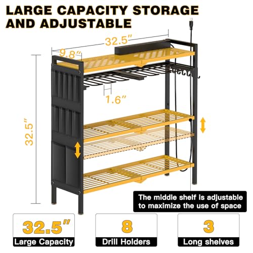 Power Tool Organizer Cart with Charging Station (Yellow)