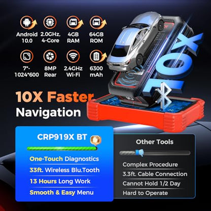 X431 CRP919XBT ECU Coding OBD2 Scanner (Red / 7 inch)