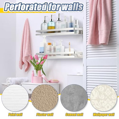 2 Pieces Stainless Steel Shelf Bathroom Shower Floating Shelves Wall Mounted Shower Caddy Basket Shelf Storage Organizer Shelves for Bathroom (19.69 Inches/ 50 cm / Silver)