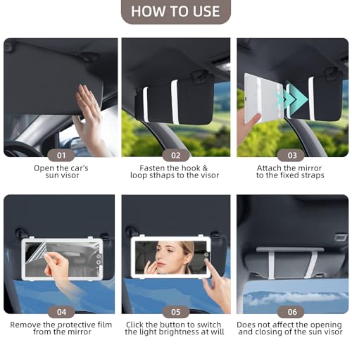 Car Visor Vanity Mirror with Light (White / (1pcs))