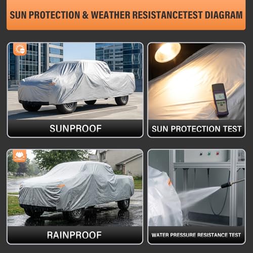 Truck Cover Waterproof All Weather See Vehicle Size Chart (Aluminum-Silver / 5 T4 Fit Length Up To 239", Max Cab Length 149")