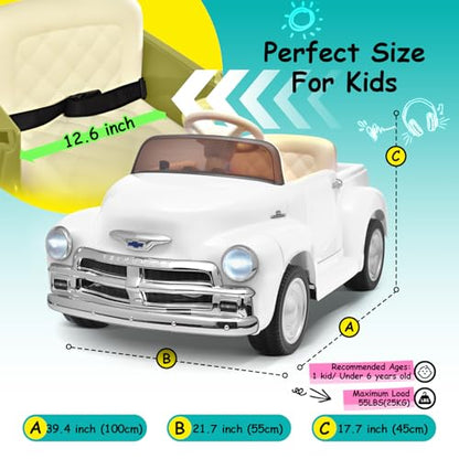 12V Kids Ride on Car Licensed Chevrolet 3100 (12v White)