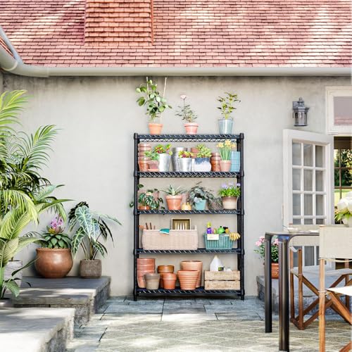 1750 LBS Garage Shelving Wide Storage Shelves Metal Shelves Heavy Duty Adjustable Utility Shelf Rack (5 Tier, 15.7" D x 45.3" W x 70.9" H / Black)
