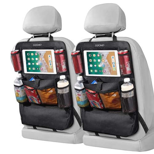 Car Backseat Organizer with Touch Screen Tablet Holder (Black-1 / 2 Pack)