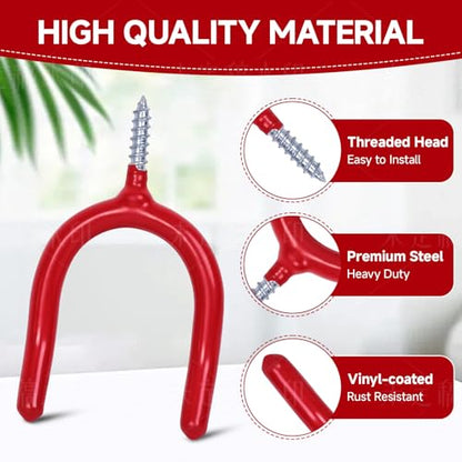 6 Pack Garage Storage System Steel U Hooks with Anti (Red / 6 Pack)