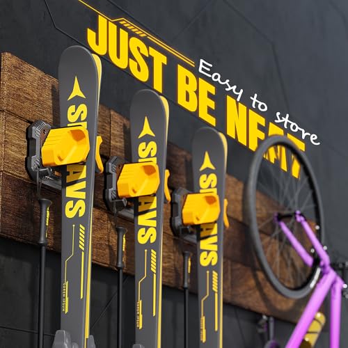 Ski & Snowboard Wall Rack for Garage Wall Fits Any Ski (Lemon Yellow / 4 Pack)