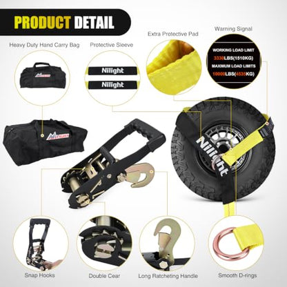 Tire Tie Down Straps 2" x 120" with Snap Hooks 4Pack Heavy Duty Adjustable Wheel Straps for Hauling UTV (4Pcs 2in x 10ft Straps with Snap Hooks)