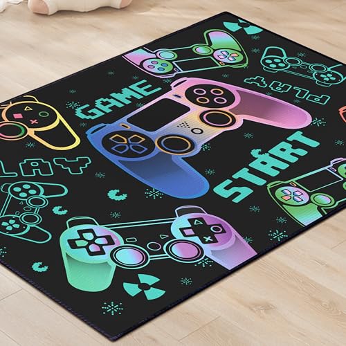 Play Gaming Rug for Bedroom Gamer Mat Gamepad for Boys Room 2x3 for Playroom Decor Washable (2'x 3' / Game01)