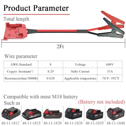 Portable Battery Jumper Cables Compatible with Milwaukee M18 Battery