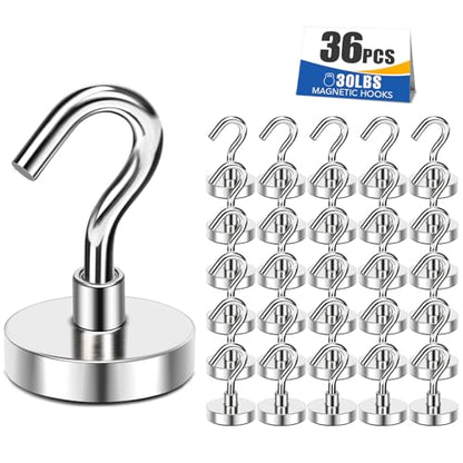 Magnetic Hooks 30lbs Strong Magnets Hook 36 Pack (Silver / 36pack-30lb)