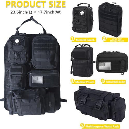 Universal Tactical Seat Back Organizer Vehicle Molle Panel Organizer Storage Bag with 5 Detachable Molle Pouch for All Vehicel Such as Jeep (Upgraded-B-Black)