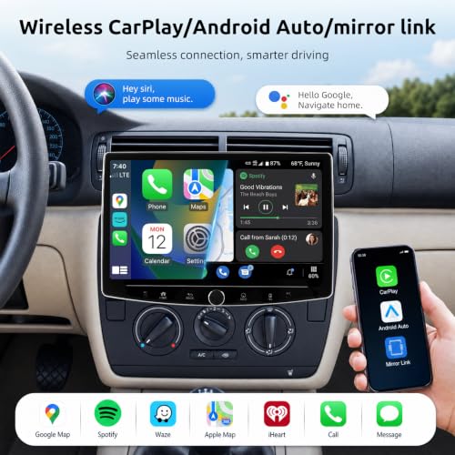 10.1" Single Din Car Stereo with Wireless CarPlay and Android Auto (10.1")