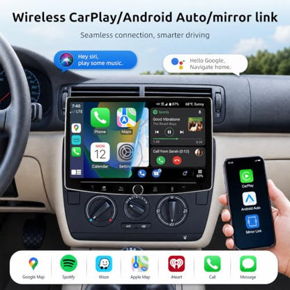 10.1" Single Din Car Stereo with Wireless CarPlay and Android Auto (10.1")