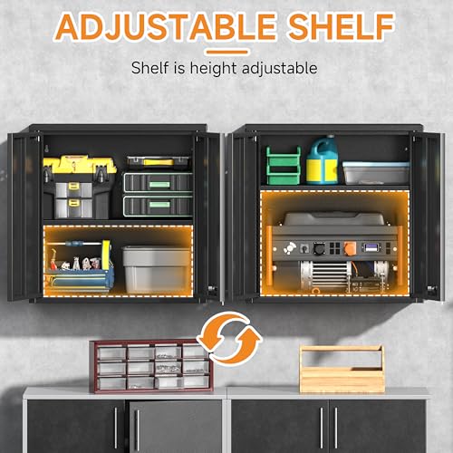 Metal Garage Wall Cabinet with 2 Doors and 1 Adjustable Shelf (26"h Black)