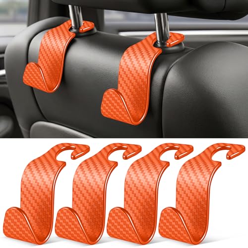 Universal 4 Pack Car Seat Headrest Purse Hook (4pc / Orange Checkered)