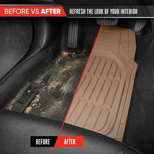 MotorTrend FlexTough Beige Car Floor Mats Rubber All Weather Automotive 2pc (2pc Front (Sedan, Compact) / Beige)