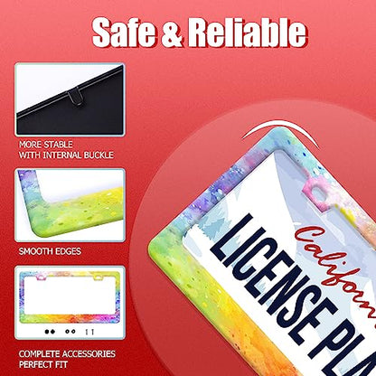 Colorful Rainbow License Plate Frame Stainless Steel Decorative 12.3"x6.3" (Colorful rainbow personalized)