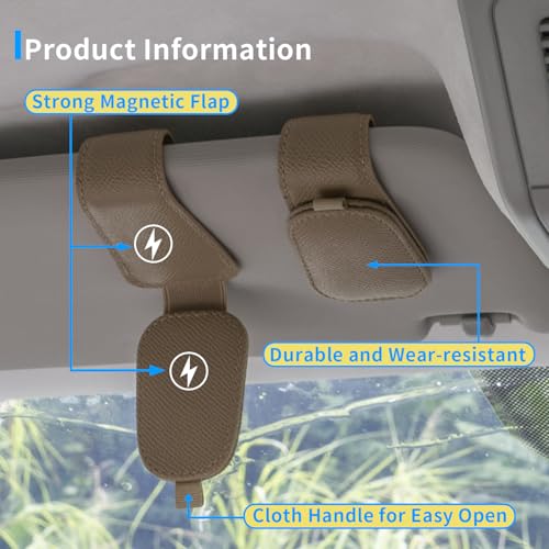 2 Packs Magnetic Sunglass Holder for Car Visor (Beige / 2pcs)