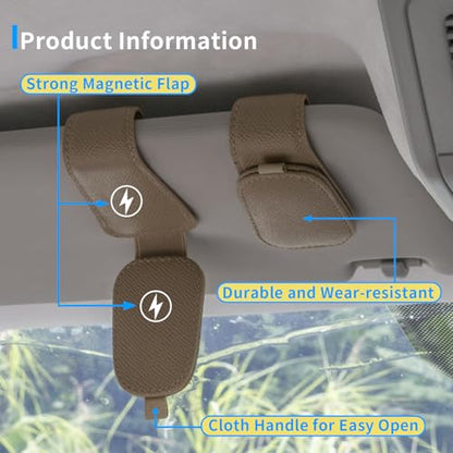 2 Packs Magnetic Sunglass Holder for Car Visor (Beige / 2pcs)