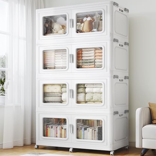 880 Qt Extra Large Stackable Storage Bin with Lids (White / 220QT-4pack)