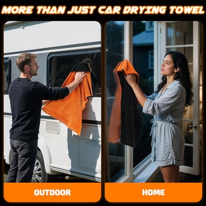 2 Pack 1200 GSM Car Drying Towels (Orange / Pack of 2)