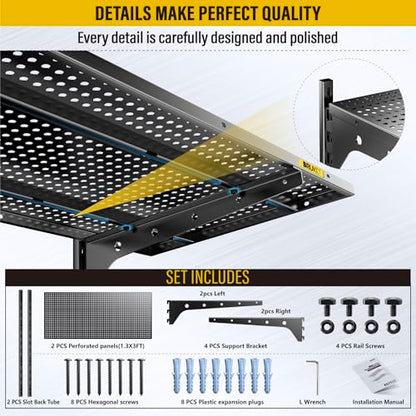 2 Tier 1.3x3ft Garage Shelving Wall Mounted (Black / 2pack-1.3×3ft)