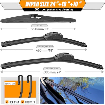 Windshield Wiper Blade Replacement for Jeep Compass 2018 (24"+18"+10")
