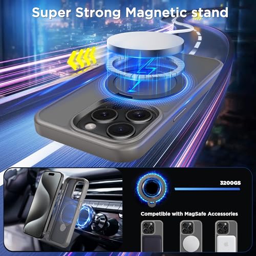 Magnetic Case for iPhone 15 Pro with Stand (6.1" (for iPhone 15 Pro) / Light Gray)