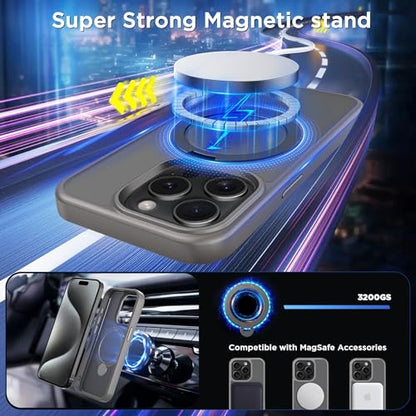 Magnetic Case for iPhone 15 Pro with Stand (6.1" (for iPhone 15 Pro) / Light Gray)