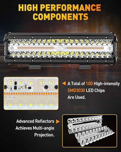 12 Inch LED Light Bar with Wiring Harness (White&Amber 3 Modes)