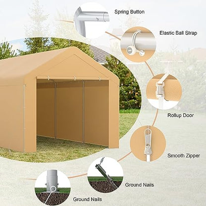 Carport 10'x20' Heavy Duty Car Canopy Portable Garage with Removable Sidewalls & Doors for Truck Boat Car Port (Yellow)