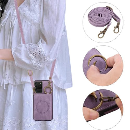Compatible with Samsung Galaxy S20 Ultra 5G Wallet Case Screen Protector Crossbody Shoulder Strap Ring Buckle Stand Card Holder Magnetic Car Mount Phone Cover for S20ultra 20ultra G5 Women Men Purple (Purple / for S20 Ultra)